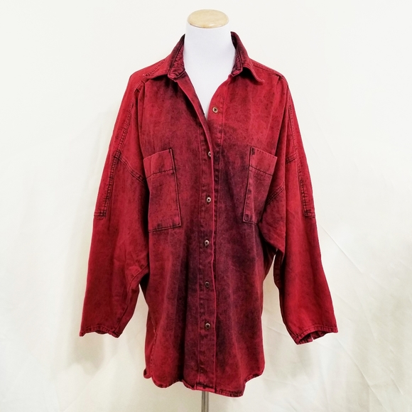 red acid wash shirt